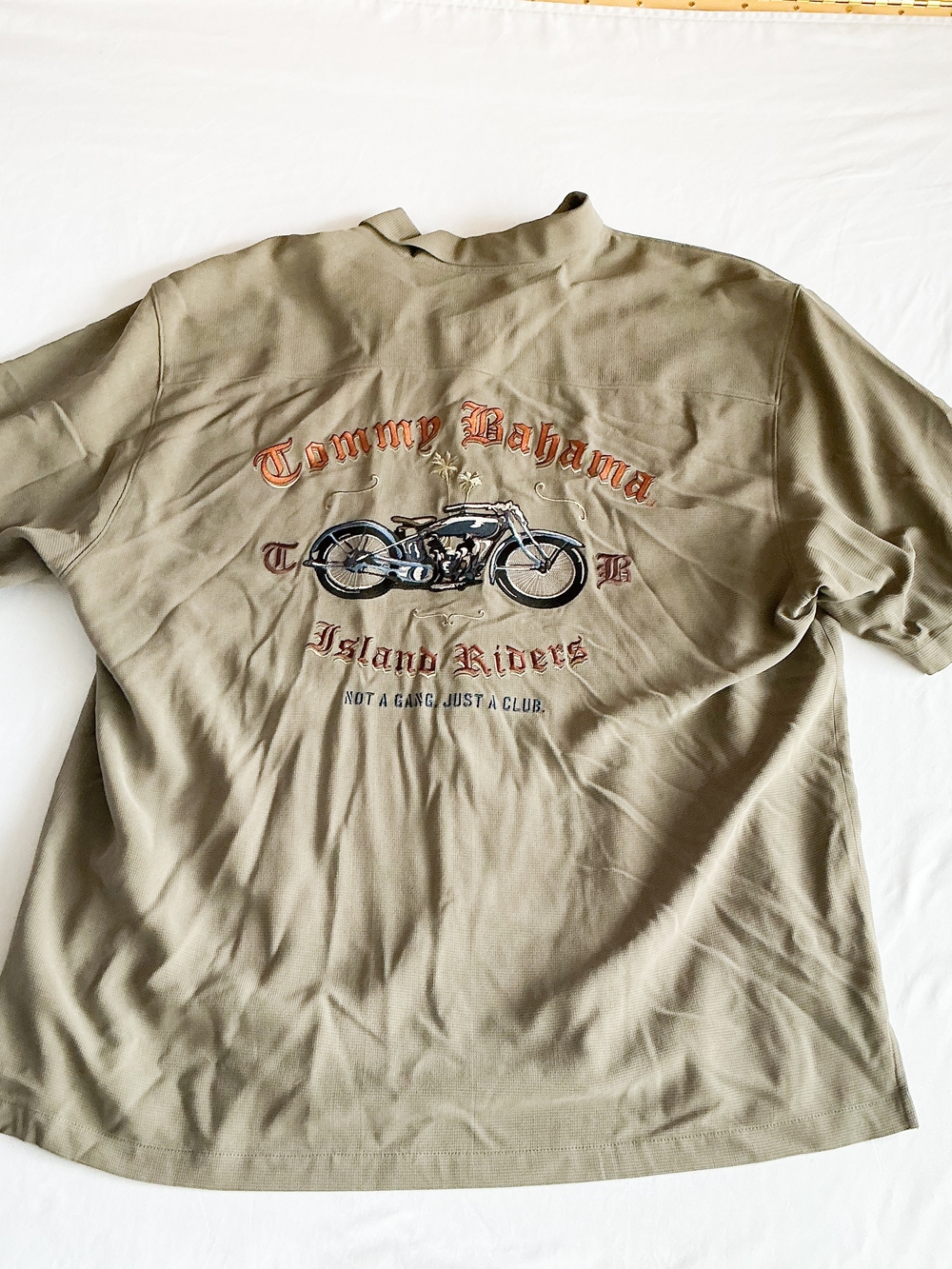 Tommy Bahama Island Riders Motorcycle Club Embroidered Short Sleeve Shirt Sz XL